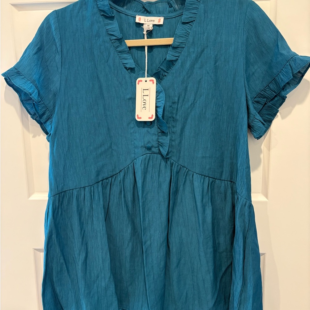 Love Blue Ruffled Cuffed Sleeve Tunic